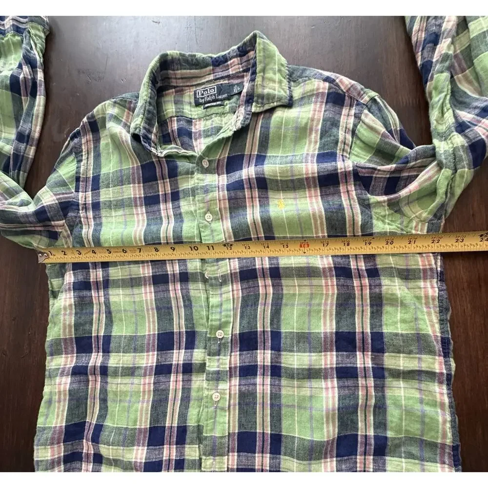 Vintage Polo Ralph Lauren Shirt Mens Large L Linen Button Up Camp Lightweight
